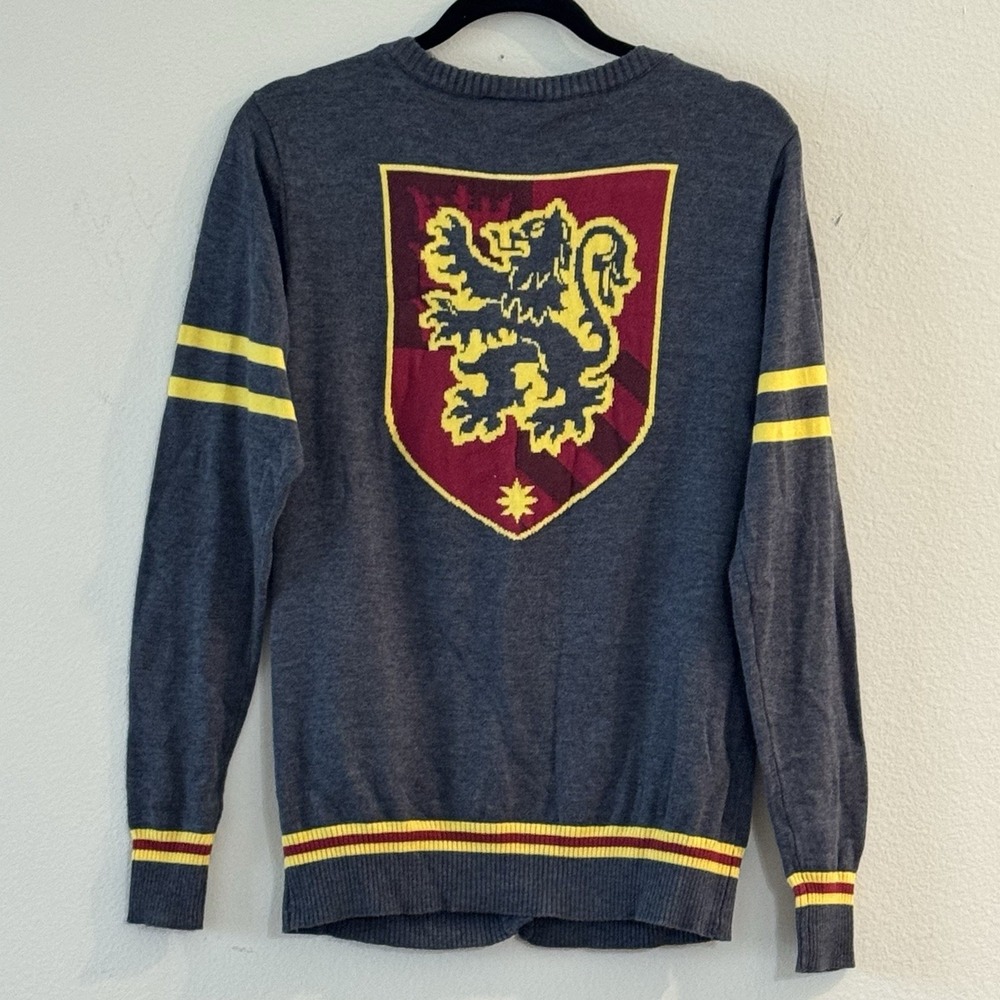 Harry Potter Gryffindor Cardigan Sweater L Gray Crest Patch Varsity Hogwarts